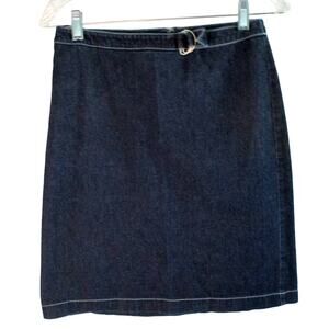 Loft Women's Dark Wash Mid Rise Stretch Zip Back Blue Jean Skirt Size 4